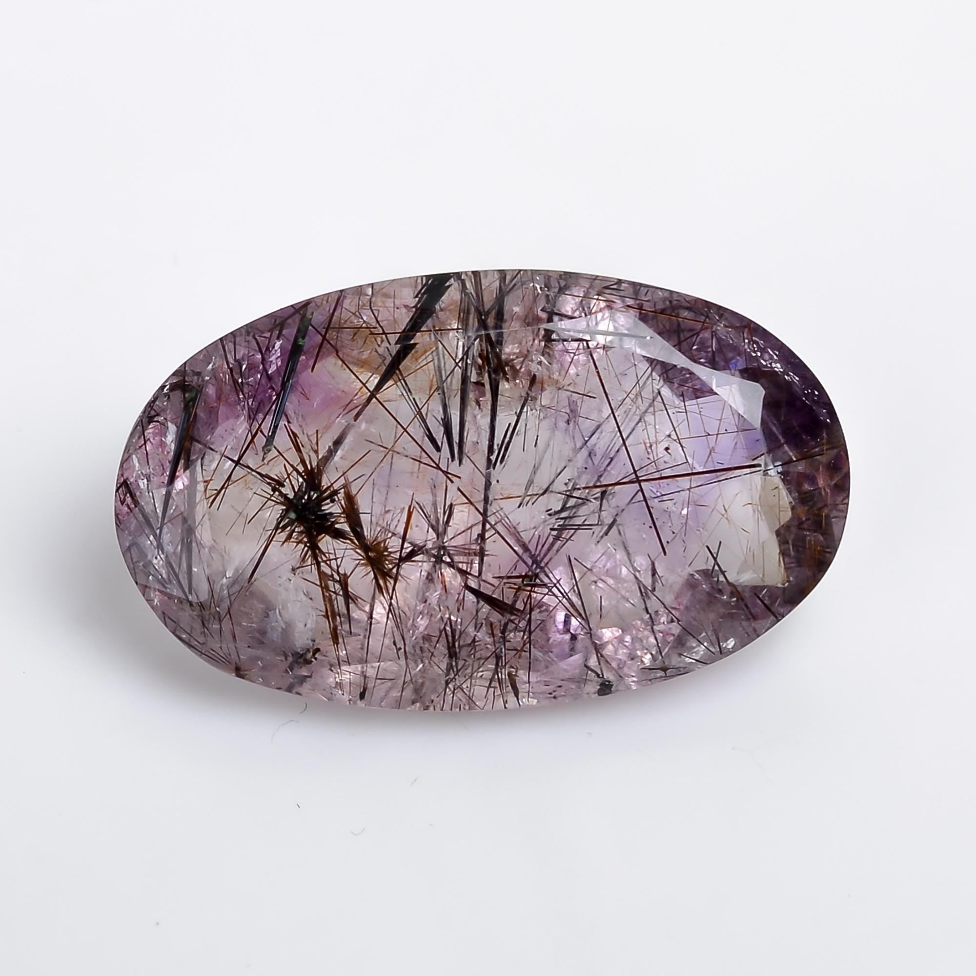 amethyst with cacoxenite natural quartz oval shape cut stone loose gemstone